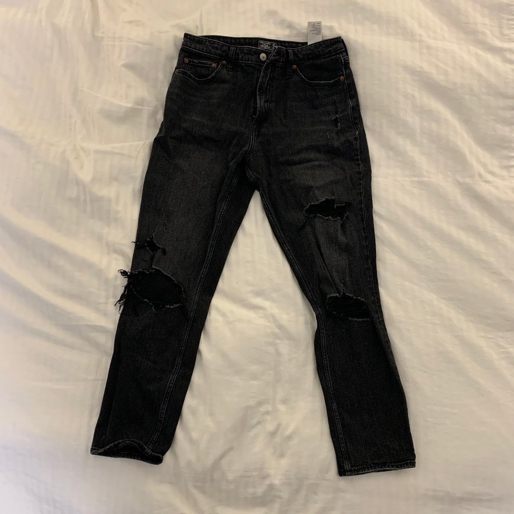 A&F Straight Jeans - Distressed Black - Size 10 - 99% Cotton